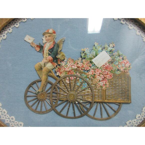 VTG Decoupage Picture 3D Victorian Style Gold Oval Frame Lace Trim 12" x10" - Picture 2 of 8